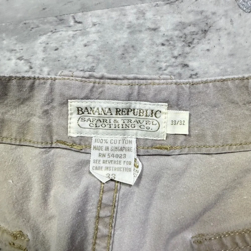 Vintage Banana Republic Safari Travel Fatigue Pants Khaki Tan Cotton 33x32